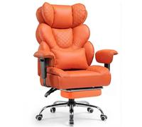 COMHOMA Chaise de Jeu Ergonomique - 180 kg - avec Soutien Lombaire et Repose-Pieds réglables - Design Hybride en Cuir synthétique et Maille - Dossier réglable à 150° - Orange