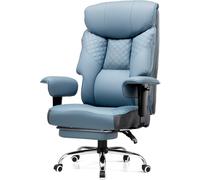 COMHOMA Chaise de jeu, pour personnes grandes et lourdes, ergonomique, jusqu'à 180 kg, coussin d'assise 3D, réglable, avec repose-pieds, cuir synthétique, grand confort, pour bureau et jeu, bleu clair