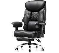 COMHOMA Chaise de jeu, pour personnes grandes et lourdes, ergonomique, jusqu'à 180 kg, coussin d'assise 3D, réglable, avec repose-pieds, cuir synthétique, grand confort, pour bureau et jeux, noir