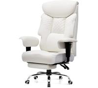 COMHOMA Chaise de jeu, pour personnes grandes et lourdes, ergonomique, jusqu'à 180 kg, coussin d'assise 3D, réglable, avec repose-pieds, cuir synthétique, grand confort, pour bureau et jeux, blanc