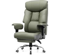 COMHOMA Chaise de Jeu, pour Personnes Grandes et Lourdes, Ergonomique, jusqu'à 180 kg, Coussin d'assise 3D, réglable, avec Repose-Pieds, Cuir synthétique, Grand Confort, pour Bureau et Jeux, Vert