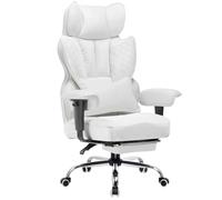 COMHOMA Chaise Gaming Ergonomique accoudoirs réglables, Support Lombaire Ressorts Personnes Grande Haute, Supporte 180 kg, Large Assise, Blanche