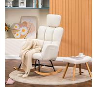 COMHOMA Fauteuil à bascule avec tabouret, fauteuil inclinable, fauteuil à oreilles en peluche Teddy, chaise oscillante, charge maximale 150 kg, chaise longue de jardin pour chambre à coucher, salon