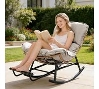 COMHOMA Fauteuil à Bascule, Fauteuil de Relaxation, Structure en Acier, Repose-Pieds Extensible, Coussin Amovible, Charge maximale : 136 kg, pour Chambre à Coucher, Salon, terrasse, Jardin, Marron