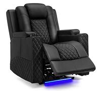 COMHOMA Fauteuil de Massage Electrique Eclairage LED Sofa Châssis Home Theater Shake Rotating Recliner Sofa with 2 Porte-gobelets Noir