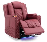 COMHOMA Fauteuil de Massage Electrique Eclairage LED Sofa Châssis Home Theater Shake Rotating Recliner Sofa with 2 Porte-gobelets Rouge