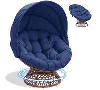 COMHOMA Fauteuil de papasan confortable fauteuil pivotant avec coussin rond confortable fauteuil en rotin pivotant en osier pour salon, coin lecture, salon - bleu
