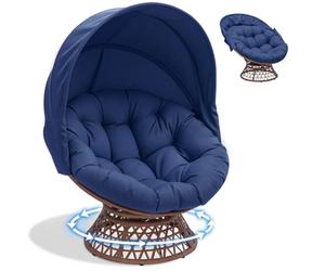 COMHOMA Fauteuil de papasan confortable fauteuil pivotant avec coussin rond confortable fauteuil en rotin pivotant en osier pour salon, coin lecture, salon - bleu