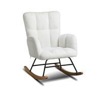 Comhoma Fauteuil de relaxation avec accoudoirs, fauteuil club en peluche teddy, fauteuil à bascule, charge maximale 150 kg, chaise longue pour jardin, salon, design élégant blanc