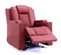 COMHOMA Fauteuil de relaxation avec fonction allongée, fauteuil de relaxation, avec LED, réglable électrique, jusqu'à 150 kg, avec fonction massage, salon, chambre à coucher, home cinéma, rouge