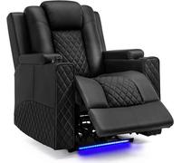 COMHOMA Fauteuil de relaxation électrique Fauteuil TV avec fonction massage Fonction pivotante avec lumières LED, télécommande, sac de rangement, support de boissons noir