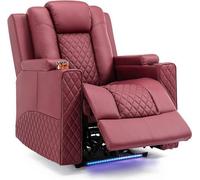 COMHOMA Fauteuil de relaxation électrique Fauteuil TV avec fonction massage Fonction pivotante avec lumières LED, télécommande, sac de rangement,2 porte-boissons rouge