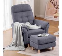 COMHOMA Fauteuil de Relaxation, Fauteuil Inclinable avec Tabouret, Dossier 4 Niveaux Réglable, Poche latérale, Fauteuils Rembourré Sac à Ressorts Simple Salon Chambre Cinéma, Chenille, Gris