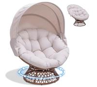 COMHOMA Fauteuil papasan, fauteuil pivotant confortable avec coussin rond, fauteuil en rotin confortable, fauteuil de relaxation rond pour salon, coin lecture, salon - Beige
