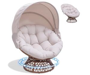 COMHOMA Fauteuil papasan, fauteuil pivotant confortable avec coussin rond, fauteuil en rotin confortable, fauteuil de relaxation rond pour salon, coin lecture, salon - Beige
