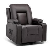 COMHOMA Fauteuil Relax avec Dossier et Repose-Pieds Réglables, Chaise Pivotante 360° avec Porte-Gobelets et Poches Latérales, Design Ergonomique avec Soutien Complet du Corps, Cuir PU, Brun