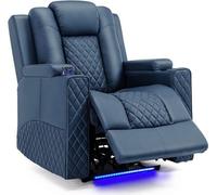COMHOMA Fauteuil relax électrique Fauteuil TV avec fonction massage Fonction pivotante avec lumières LED, télécommande, sac de rangement, porte-boisson bleu