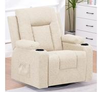 COMHOMA Fauteuil Relaxation en Tissu avec Fonction Inclinable, Recliner Chair, Pivotant à 360 °, 2 Poches Latérales et Porte-Tasse, Beige