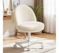 COMHOMA Homeoffice chaise, chaise de maquillage, chaise de bureau sans accoudoirs, chaise pivotante , chaise de bureau confortable sur roulettes, hauteur réglable Flausch blanc