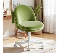 COMHOMA Homeoffice Chaise de maquillage, chaise de bureau, pivotante, sans accoudoirs, avec support dorsal, chaise de bureau confortable sur roulettes, hauteur réglable, surface en velours vert