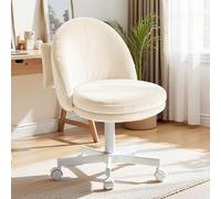 COMHOMA Homeoffice Chaise de maquillage, chaise de bureau, pivotante, sans accoudoirs, avec support dorsal, chaise de bureau confortable sur roulettes, hauteur réglable, surface en velours, blanche