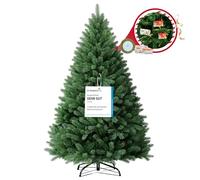 COMHOMA Sapin de Noël Artificiel Haut de Gamme 195 cm avec Support, Christmas Tree Branches épaisses, Aspect Naturel - Inclut Cartes DIY et Rubans,Vert