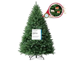 COMHOMA Sapin de Noël Artificiel Haut de Gamme 195 cm avec Support, Christmas Tree Branches épaisses, Aspect Naturel - Inclut Cartes DIY et Rubans,Vert