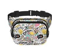 Comic Ar Square Sac banane double couche réglable pour exercice, course à pied, voyage, randonnée, noir, One Size
