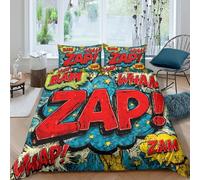 Comic sound effects Ensemble De Literie Microfibre 3 Pièces Imprimé en 3D Facile d'entretien Vintage cartoon Parure de Lit avec Taie d'oreiller Hypoallergique for Chambre à Coucher Single（135x200cm）