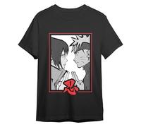 Comic Studio | Naruto Shippuden T-Shirt | Licence Officielle | Naruto Uzumaki & Sasuke Uchiha | Unisexe | Noir | M