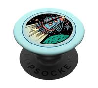 Comic Vintage Retro Sci-FI Space Capsule avec Astronaute PopSockets PopGrip Adhésif