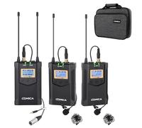 comica CVM-WM100 Plus Microphone Cravate sans Fil UHF avec 2 émetteurs et récepteur pour appareils Photo Reflex numériques XLR, caméscope, Smartphone, Youtube (Piles AA)