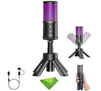 COMICA Ejoy UNI S Microphone Gaming pour PC, PS5 et Smartphone, Micro à condensateur cardioïde RGB avec trépied, 48 kHz/24 Bits, réduction du Bruit, Microphone Noir pour Streaming, podcasting