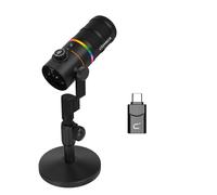 COMICA Microphone Dynamique USB D10 Pro D XLR avec Récepteur, Support de Micro de Bureau pour Jeux, TikTok, Enregistrement de Podcasts, Prise en Charge du Bouton de Sourdine de la Lumière RVB pour PC