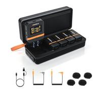 comica Vimo Q Micro Cravate sans Fil avec 4 émetteurs et 1 récepteur, CalMix Réduction de Bruit, Qualité Audio 48KHz/24bits, 16H Utilisation, 200M Portée, Micro Lavalier pour DSLR Caméra Smartphone PC