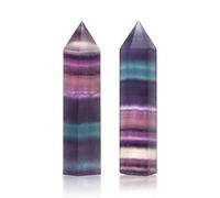 Comidox 2 pcs Cristal de Quartz Naturel Fluorite Arc-en-Ciel à Hexagonal Baguette Guérison Pierre de Cristal Violet Vert Gem Feng Shui Décor Home Office Decor