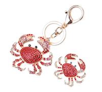 Comidox Lot de 2 porte-clés en forme de crabe en strass étincelants avec pendentif en forme de crabe, Rouge, Medium