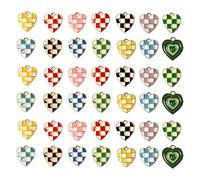 Comidox Lot de 42 pendentifs en alliage émaillé - Sans cadmium - Breloques en forme de cœur/damier doré clair (couleurs mélangées, trou de 1,6 à 1,8 mm)