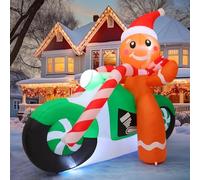 Comin 6ft Christmas Inflatables Outdoor Decorations, Blow Up Gingerbread Man on A Motorbike Inflatable with Built-in LEDs for Christmas Indoor Outdoor Yard Lawn Garden Decorations
