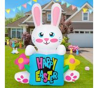 COMIN - Almohada Gonflable de Pascua de 5.2 pies avec diseño de conejo, decoración al aire última intervensión, flor colorida con LED integrados para decoración de interiores, patio, jardin, césped