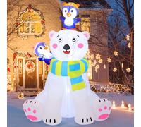 COMIN Décorations de Noël gonflables de 1,8 m - Ours et pingouin assis avec LED intégrées pour décoration intérieure, jardin, pelouse