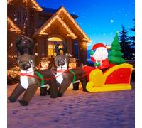 COMIN Décorations de Noël gonflables de 2,3 m de long - Père Noël gonflable sur traîneau de renne avec sapin de Noël - Gonflables avec LED intégrées pour Noël, intérieur, cour, pelouse, jardin