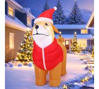 COMIN Décorations de Noël gonflables de Noël de 1,6 m de haut, chien Golden Retriever portant une veste en coton rouge avec LED intégrées pour décoration de Noël, intérieur, extérieur, cour, pelouse