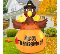 COMIN Dindes gonflables de 1,6 m pour Thanksgiving - Décorations d'extérieur gonflables assises sur une citrouille avec LED intégrées pour Thanksgiving, intérieur, extérieur, cour, pelouse, jardin