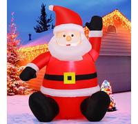 Comin Père Noël gonflable de 1,2 m avec lumière LED intégrée, Père Noël assis levant la main pour décoration de Noël extérieure à gonfler pour jardin, pelouse, fête, cour