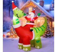 Comin Père Noël Gonflable de 1,8 m chevauchant Un Dinosaure avec LED intégrées, décoration de Cour Gonflable pour fête de Vacances en intérieur, extérieur, Cour, Jardin, pelouse