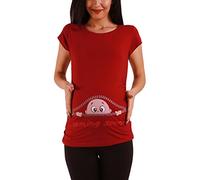 Coming Soon T-shirt de grossesse à manches courtes avec motif amusant et mignon, rouge bordeaux, XL