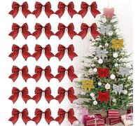 Comioke 20PCS Noeud de Ruban de Noël 14x15cm Grande Taille Arcs de Noël Ruban Nœuds Papillons Pailleté Decoration de Noël pour Sapin de Noël Emballage Cadeau Guirlande Voiture Mariage