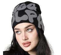 Comioke Bonnet Y2k, Bonnet Imprimé Lettre, Spider Web Tricoté pour Femme et Homme, Amples Tricoté Imprimé Beanie, Souples et en Tricot pour Unisex