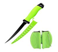 Comioke Couteau à Filet 7 Pouces, Couteau à Désosser, Couteaux à Désosser, Couteaux à Filet de Poisson avec Gaine de Protection et Affûteur (Vert)